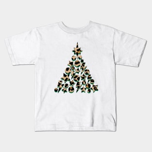 Leopard Print Christmas Tree with Green, Lightning, Star and Baubles Kids T-Shirt